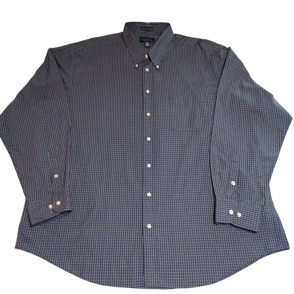Club Room Mens Navy Blue Check Button Down Shirt 18.5 36/37 100% Cotton 8LC15516